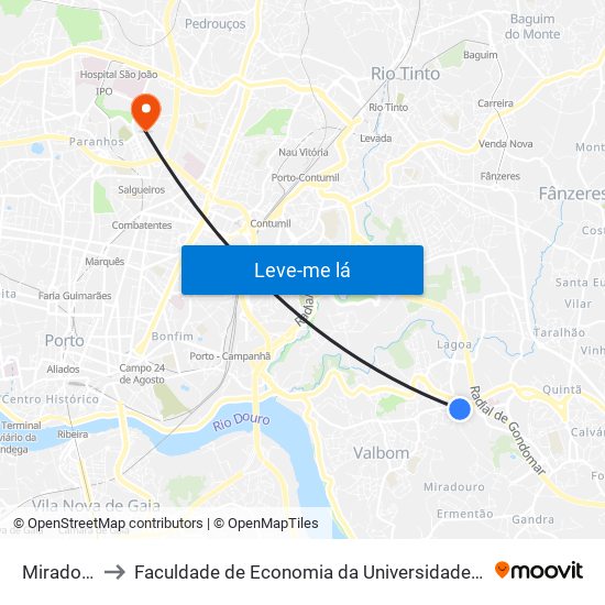 Miradouro to Faculdade de Economia da Universidade do Porto map