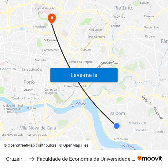 Cruzeiro 2 to Faculdade de Economia da Universidade do Porto map