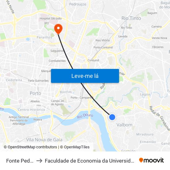 Fonte Pedrinha to Faculdade de Economia da Universidade do Porto map