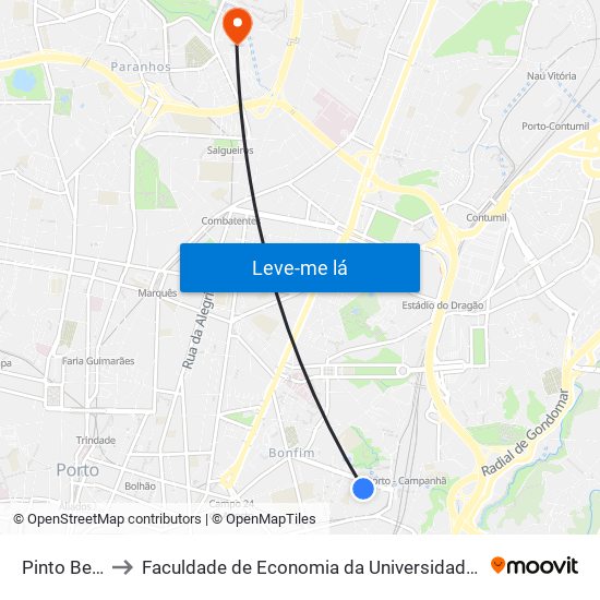 Pinto Bessa to Faculdade de Economia da Universidade do Porto map