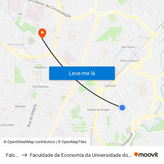 Falcão to Faculdade de Economia da Universidade do Porto map