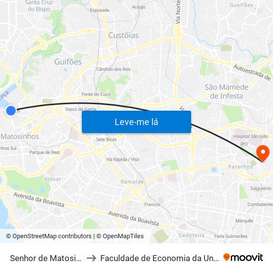 Senhor de Matosinhos (Metro) to Faculdade de Economia da Universidade do Porto map