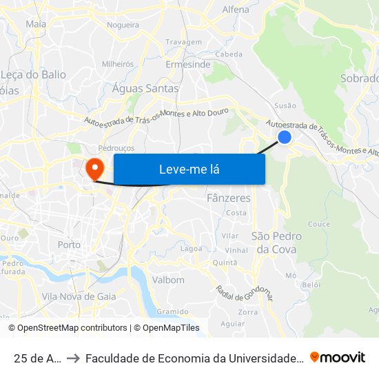 25 de Abril to Faculdade de Economia da Universidade do Porto map