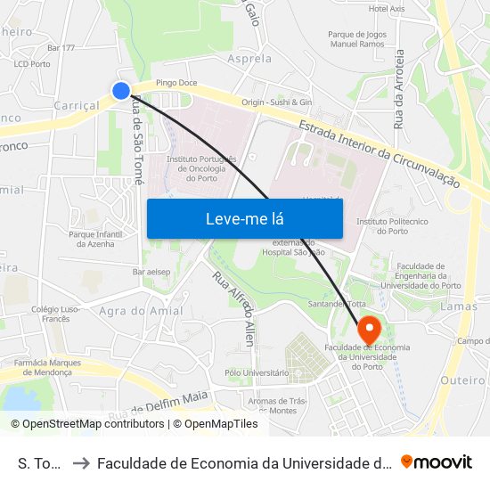 S. Tomé to Faculdade de Economia da Universidade do Porto map