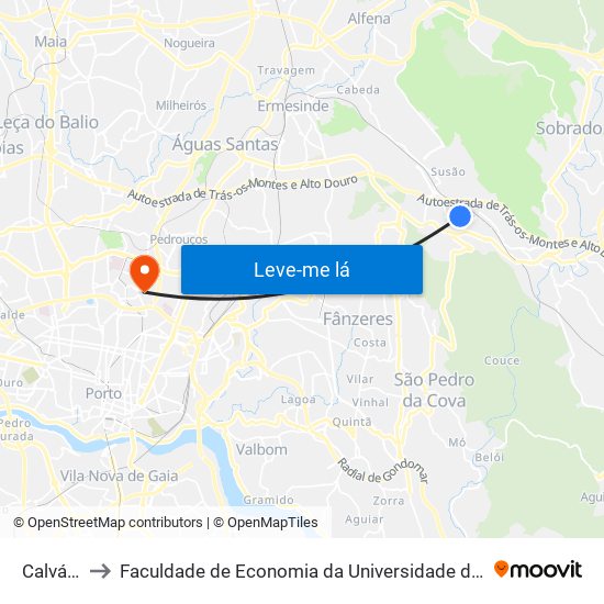 Calvário to Faculdade de Economia da Universidade do Porto map