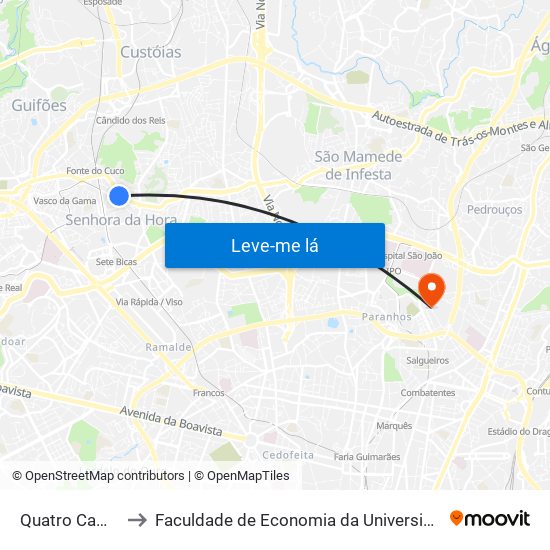 Quatro Caminhos to Faculdade de Economia da Universidade do Porto map