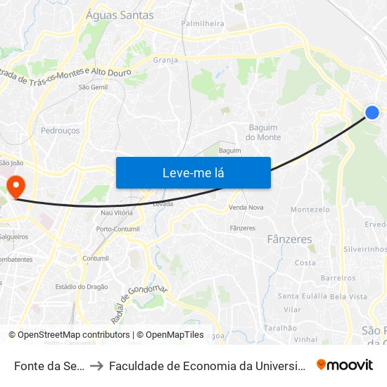 Fonte da Senhora to Faculdade de Economia da Universidade do Porto map