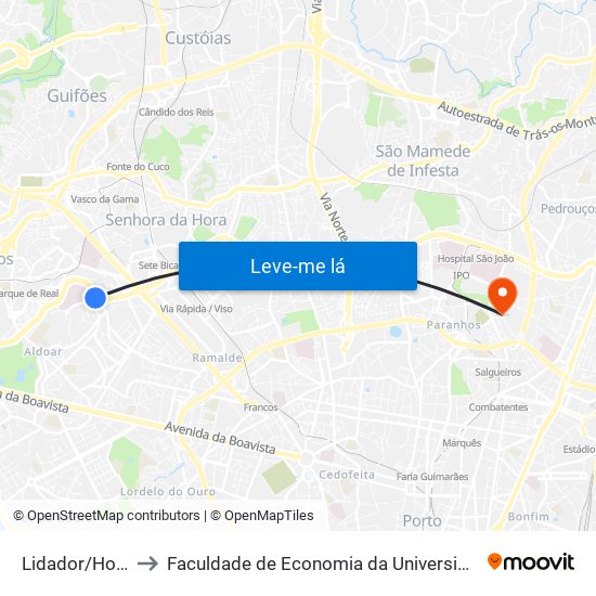 Lidador/Hospital to Faculdade de Economia da Universidade do Porto map