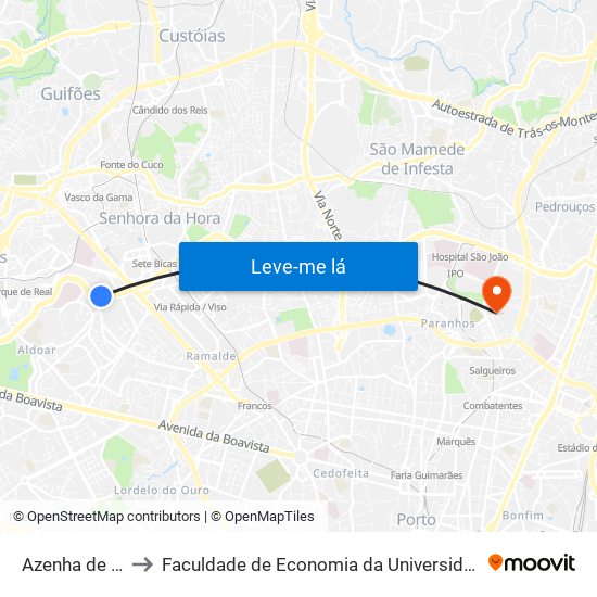 Azenha de Cima to Faculdade de Economia da Universidade do Porto map