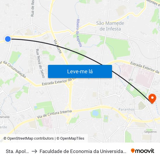 Sta. Apolonia to Faculdade de Economia da Universidade do Porto map