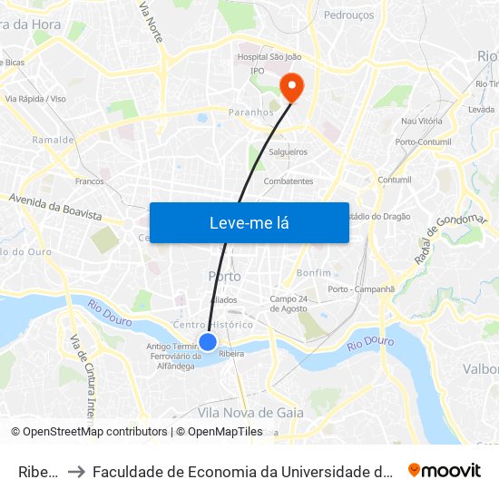 Ribeira to Faculdade de Economia da Universidade do Porto map