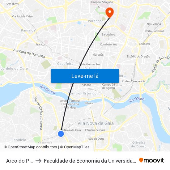 Arco do Prado to Faculdade de Economia da Universidade do Porto map