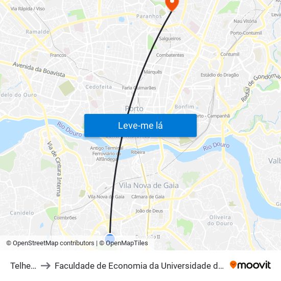 Telheira to Faculdade de Economia da Universidade do Porto map