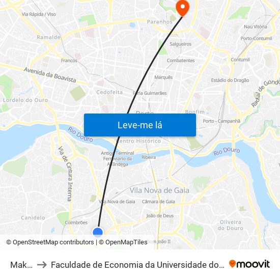 Makro to Faculdade de Economia da Universidade do Porto map