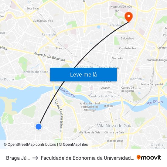 Braga Júnior to Faculdade de Economia da Universidade do Porto map