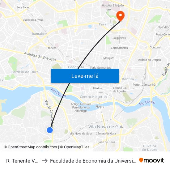 R. Tenente Valadim to Faculdade de Economia da Universidade do Porto map