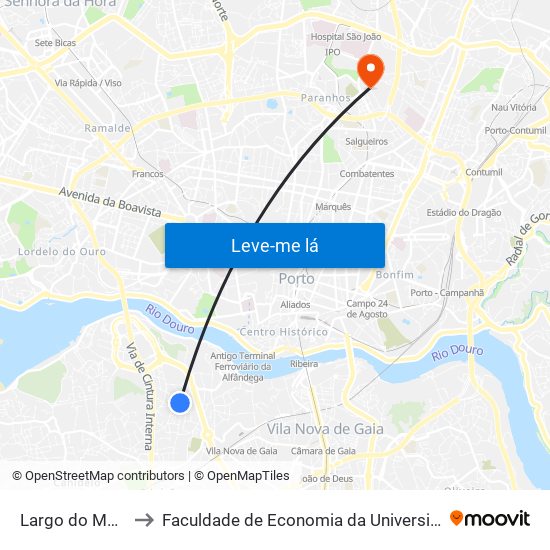 Largo do Montinho to Faculdade de Economia da Universidade do Porto map