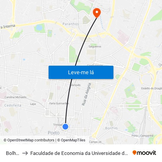 Bolhão to Faculdade de Economia da Universidade do Porto map