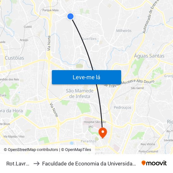 Rot.Lavrador to Faculdade de Economia da Universidade do Porto map