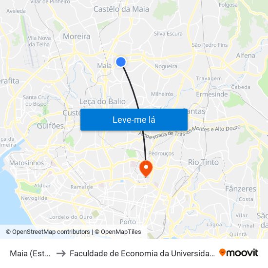 Maia (Estádio) to Faculdade de Economia da Universidade do Porto map