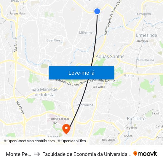 Monte Penedo to Faculdade de Economia da Universidade do Porto map