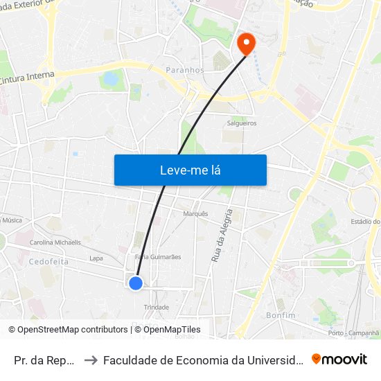 Pr. da República to Faculdade de Economia da Universidade do Porto map