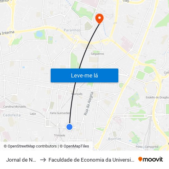 Jornal de Notícias to Faculdade de Economia da Universidade do Porto map