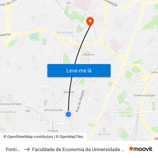 Fontinha to Faculdade de Economia da Universidade do Porto map