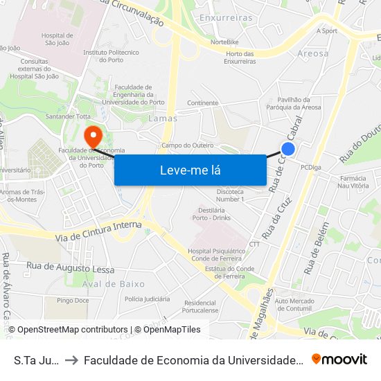 S.Ta Justa to Faculdade de Economia da Universidade do Porto map
