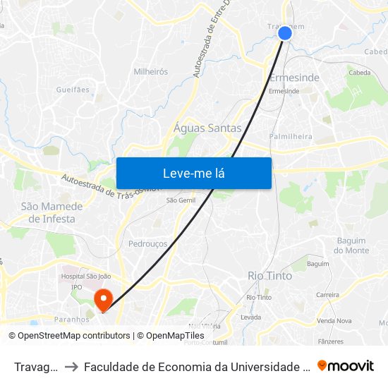 Travagem to Faculdade de Economia da Universidade do Porto map