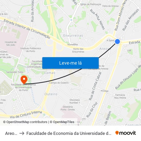 Areosa to Faculdade de Economia da Universidade do Porto map
