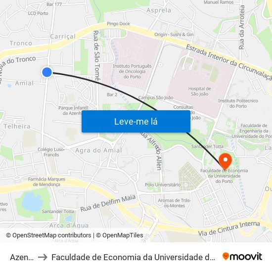 Azenha to Faculdade de Economia da Universidade do Porto map