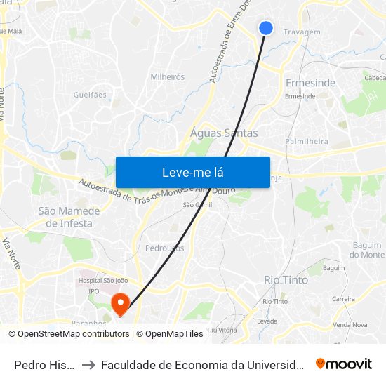 Pedro Hispano to Faculdade de Economia da Universidade do Porto map