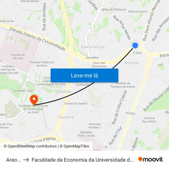 Areosa to Faculdade de Economia da Universidade do Porto map