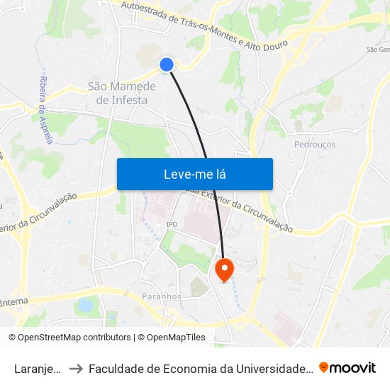 Laranjeiras to Faculdade de Economia da Universidade do Porto map