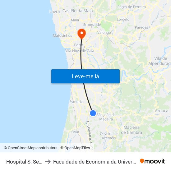 Hospital S. Sebastião to Faculdade de Economia da Universidade do Porto map