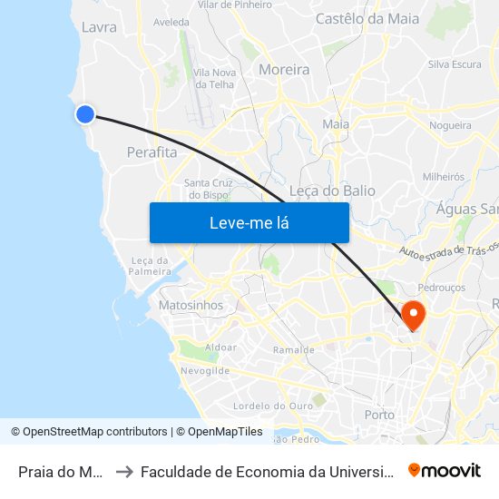 Praia do Marreco to Faculdade de Economia da Universidade do Porto map