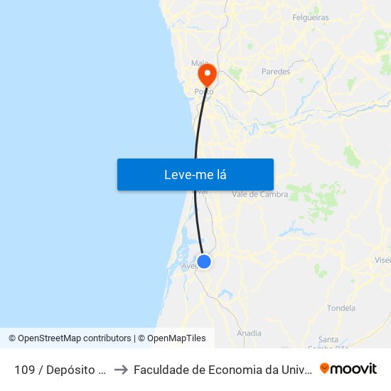 109 / Depósito de Cacia B to Faculdade de Economia da Universidade do Porto map