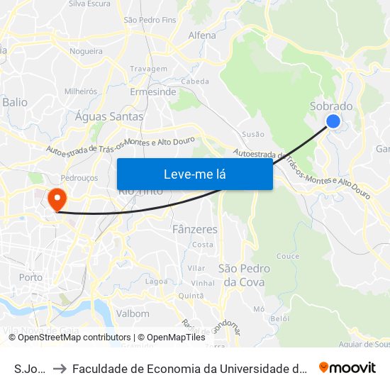 S.João to Faculdade de Economia da Universidade do Porto map