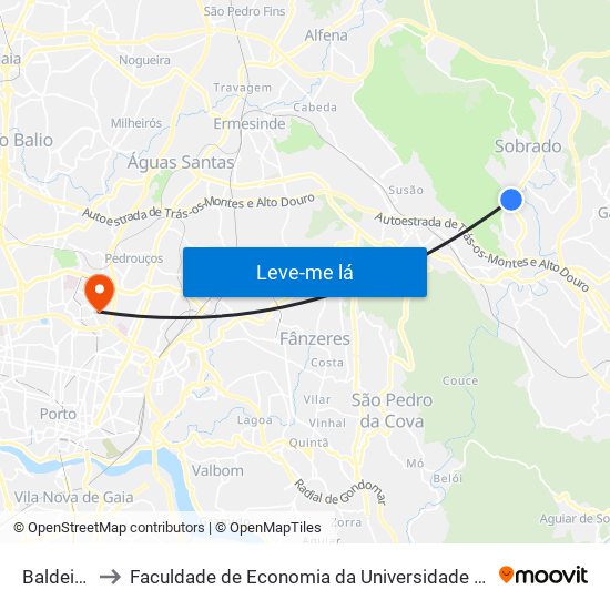 Baldeirão to Faculdade de Economia da Universidade do Porto map