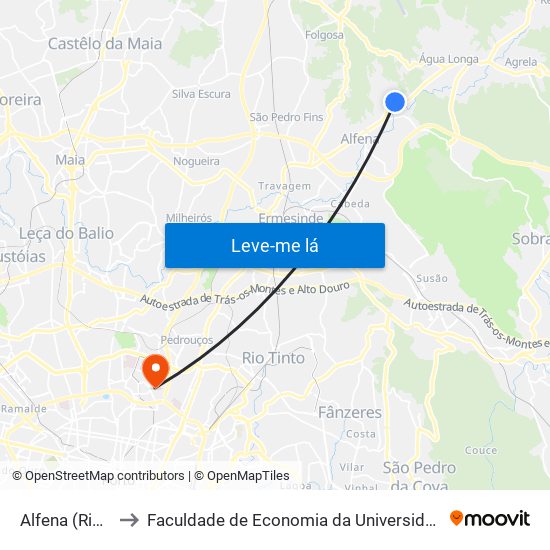 Alfena (Ribeiro) to Faculdade de Economia da Universidade do Porto map