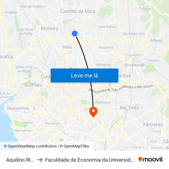Aquilino Ribeiro to Faculdade de Economia da Universidade do Porto map