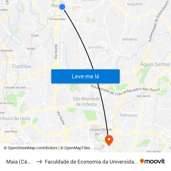 Maia (Câmara) to Faculdade de Economia da Universidade do Porto map