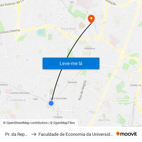 Pr. da República to Faculdade de Economia da Universidade do Porto map