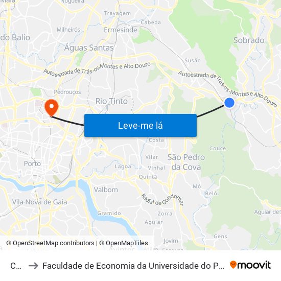 Chã to Faculdade de Economia da Universidade do Porto map