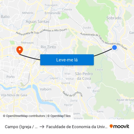 Campo (Igreja / Cemitério) to Faculdade de Economia da Universidade do Porto map