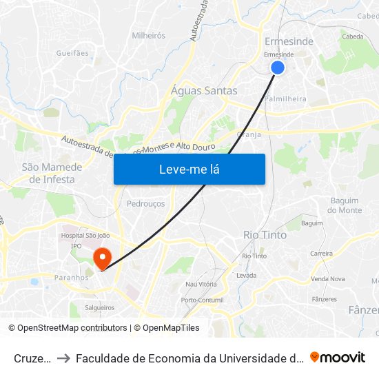 Cruzeiro to Faculdade de Economia da Universidade do Porto map