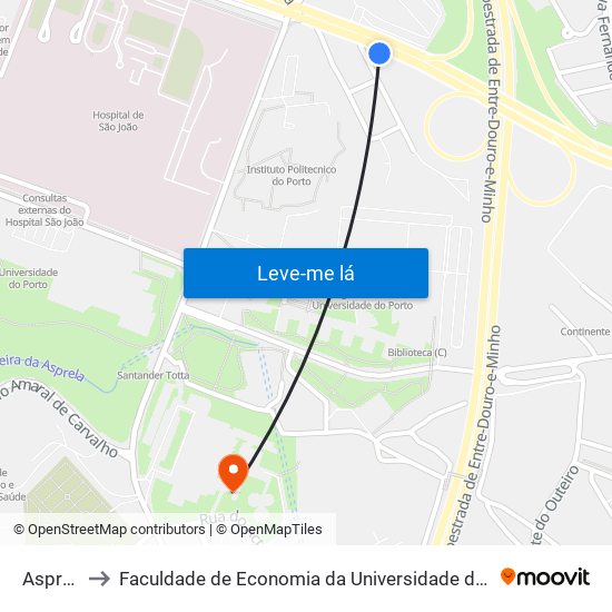 Asprela to Faculdade de Economia da Universidade do Porto map