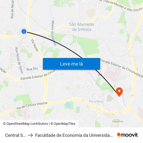 Central Seixo to Faculdade de Economia da Universidade do Porto map