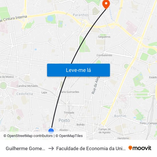 Guilherme Gomes Fernandes to Faculdade de Economia da Universidade do Porto map